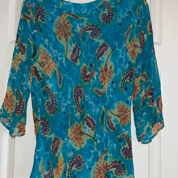 Teal Paisley blouse with Sparkle Accents - Picture 3 of 8